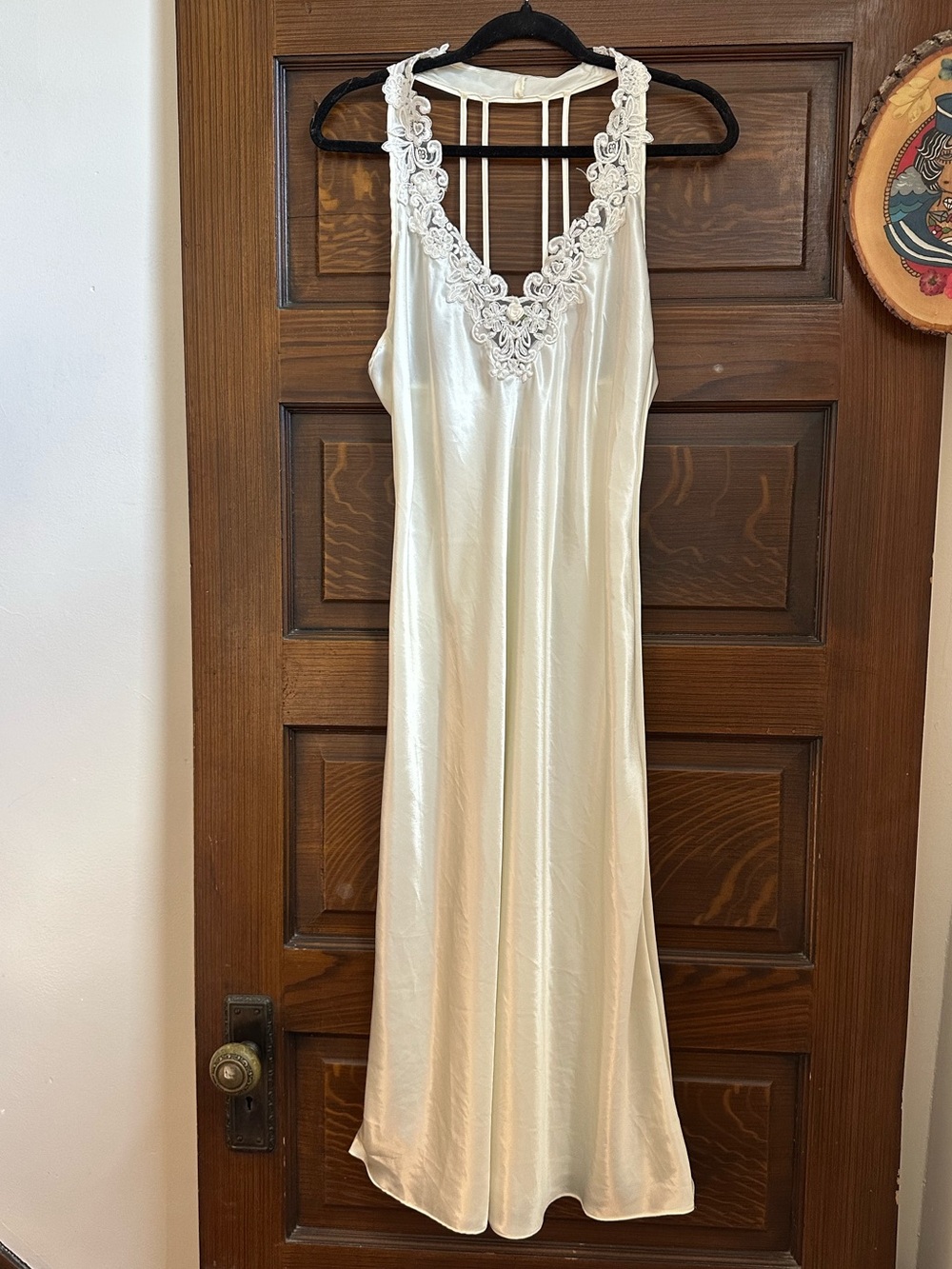 Vintage Cream Satin Nightgown with Lace Trim - Picture 8 of 10